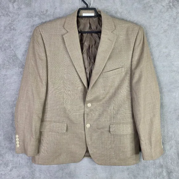 Mens Lauren Ralph Lauren Tan Two Button Classic Twill Suit Blazer Size 44S